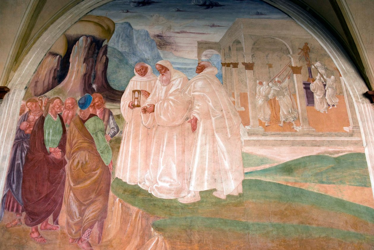 Saint Benedict evangeliserer innbyggerne i Montecassino av Luca Signorelli