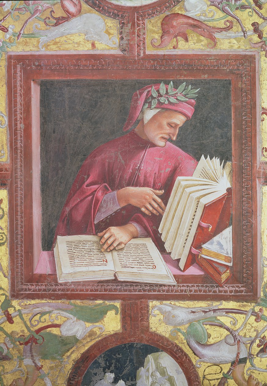 Poeten Dante (1265-1321) detalj fra The Last Judgment-syklus i kapellet i San Brixio, 1499-1504 av Luca Signorelli
