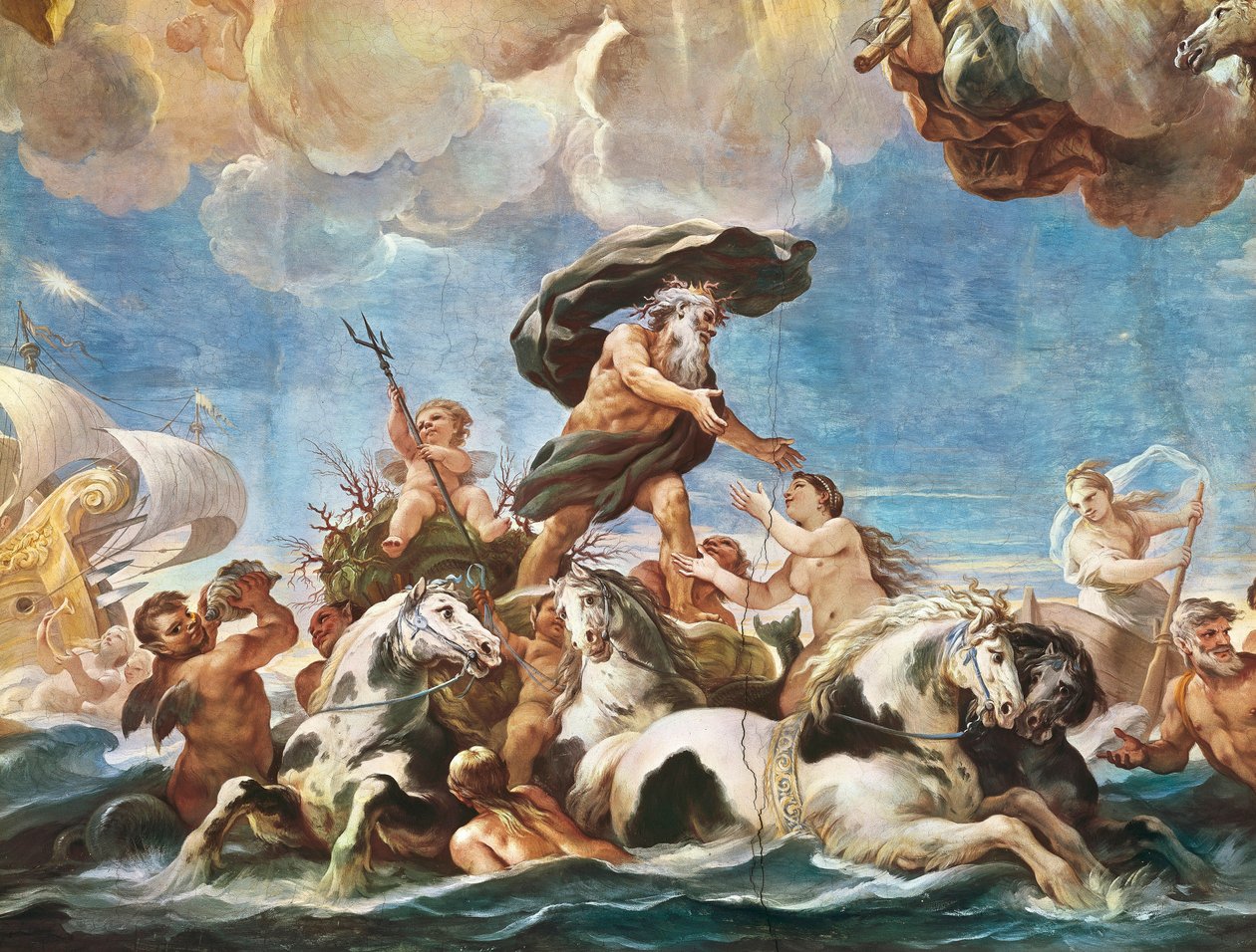 Neptun, detalj (fresco) av Luca Giordano