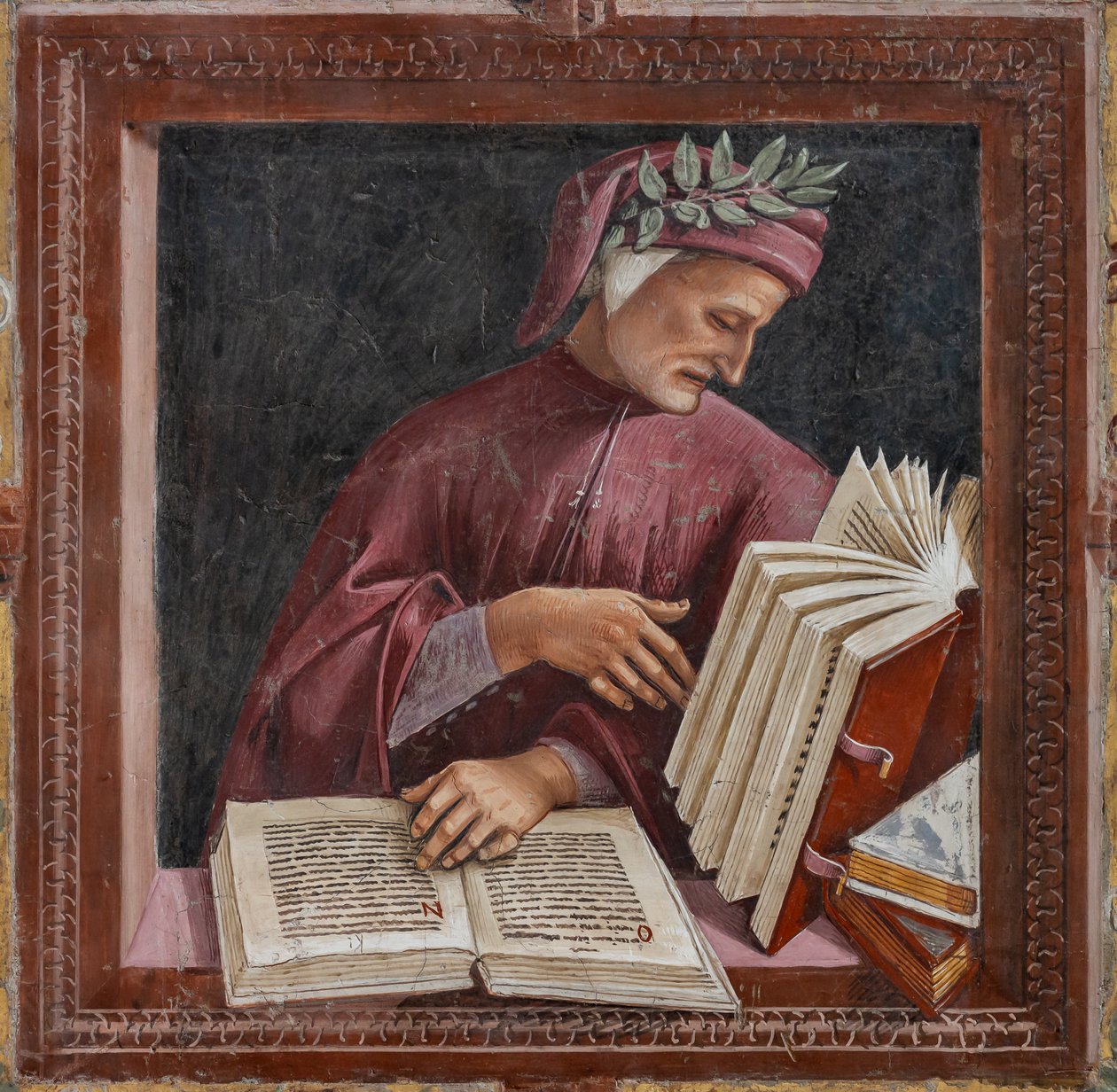 Dante leser verkene hans (fresco) av Luca Signorelli