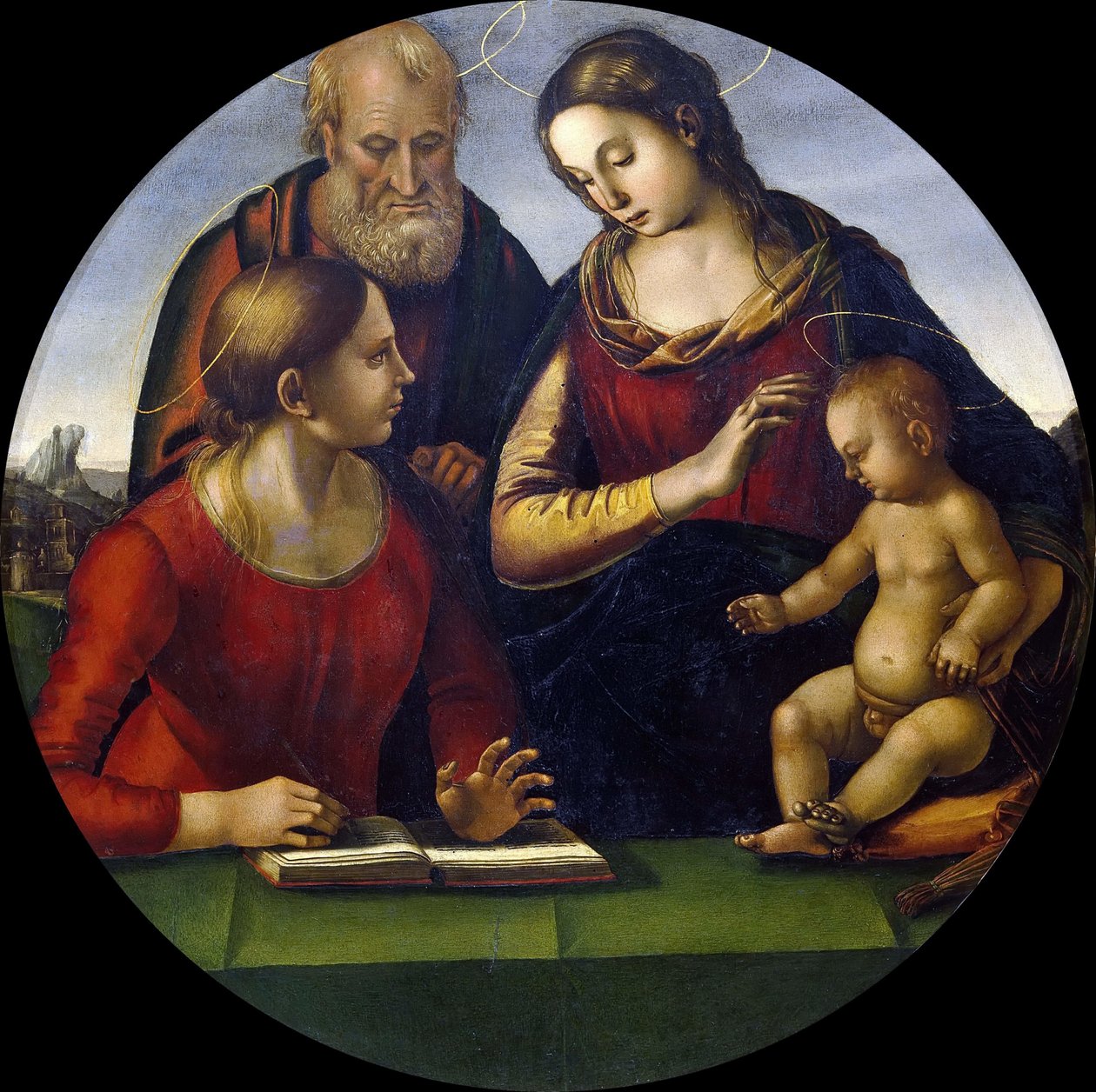 Den hellige familie med helgen, ca. 1490-1495. av Luca Signorelli