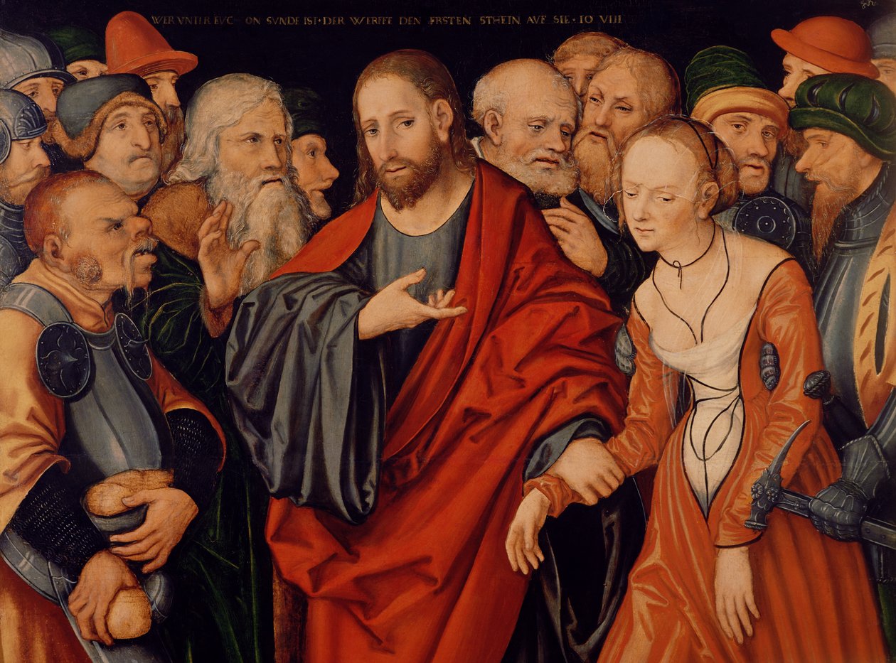 Kristus og kvinnen tatt i utroskap av Lucas Cranach the Elder