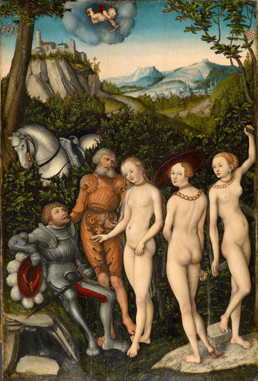 The Judgment of Paris, 1528 (blandet media på tre) av Lucas Cranach the Elder