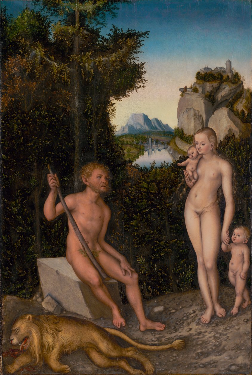 En Faun og hans familie med en drept løve av Lucas Cranach the Elder