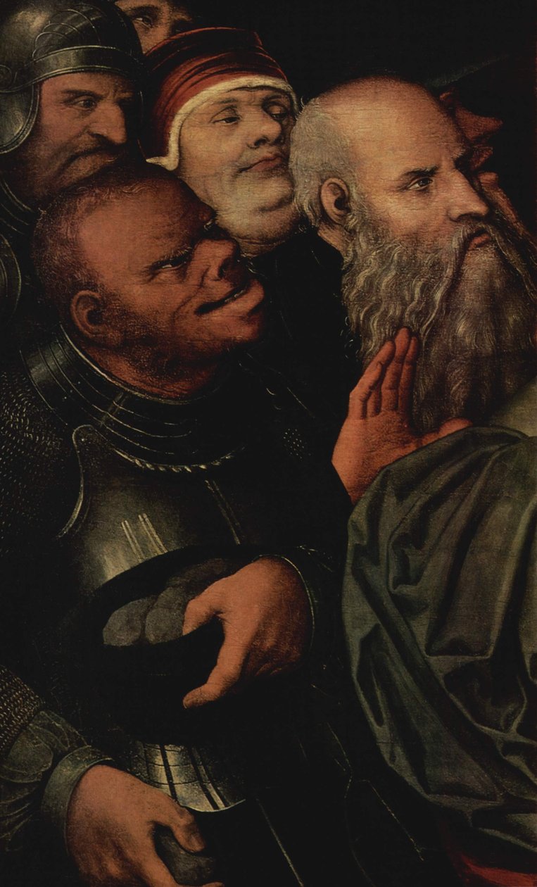 Kristus og ekteskapsbryteren detalj av Lucas Cranach the Younger