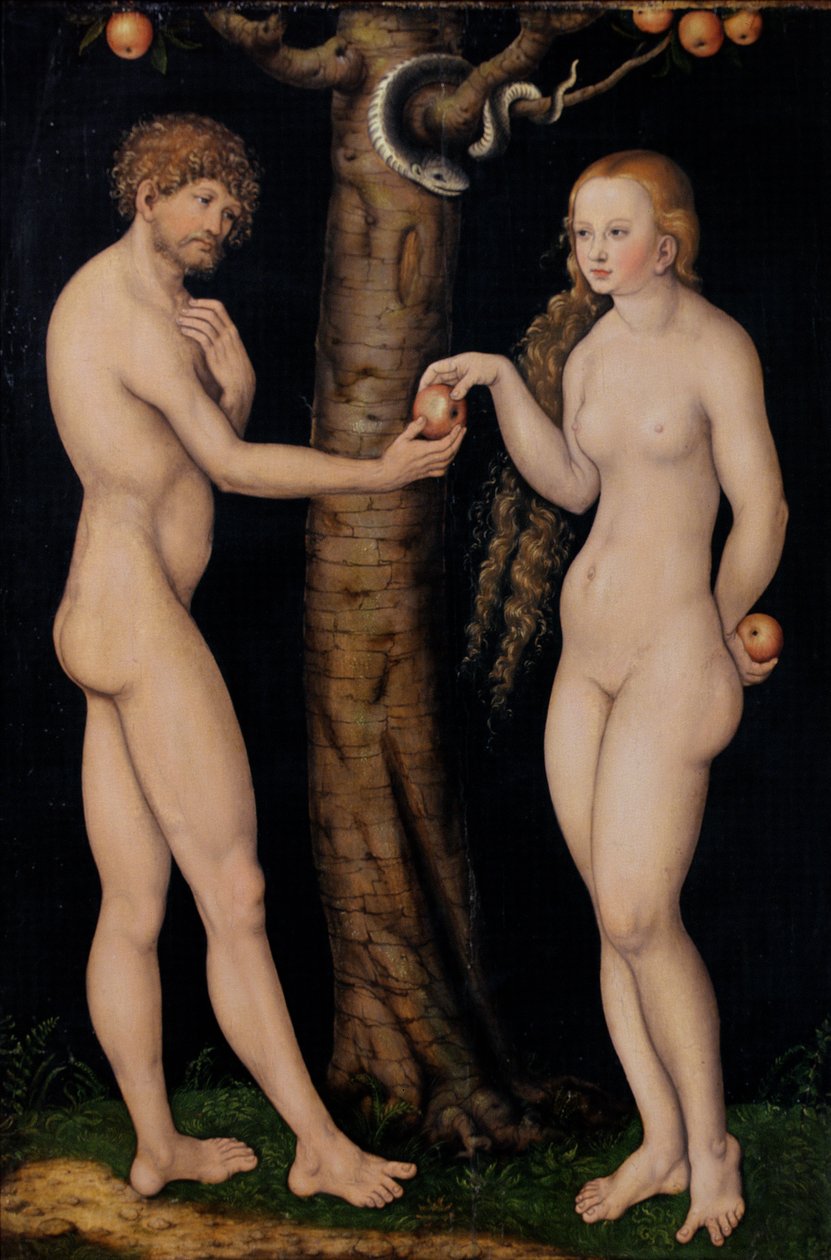 Adam og Eva i Edens hage, ca. 1520-25 (olje på tre) av Lucas Cranach the Elder