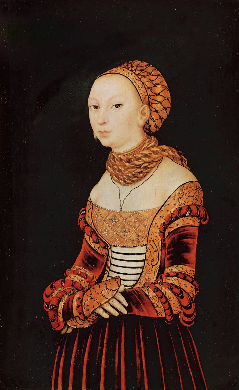 Portrett av en ung kvinne (olje på tre) av Lucas Cranach the Elder
