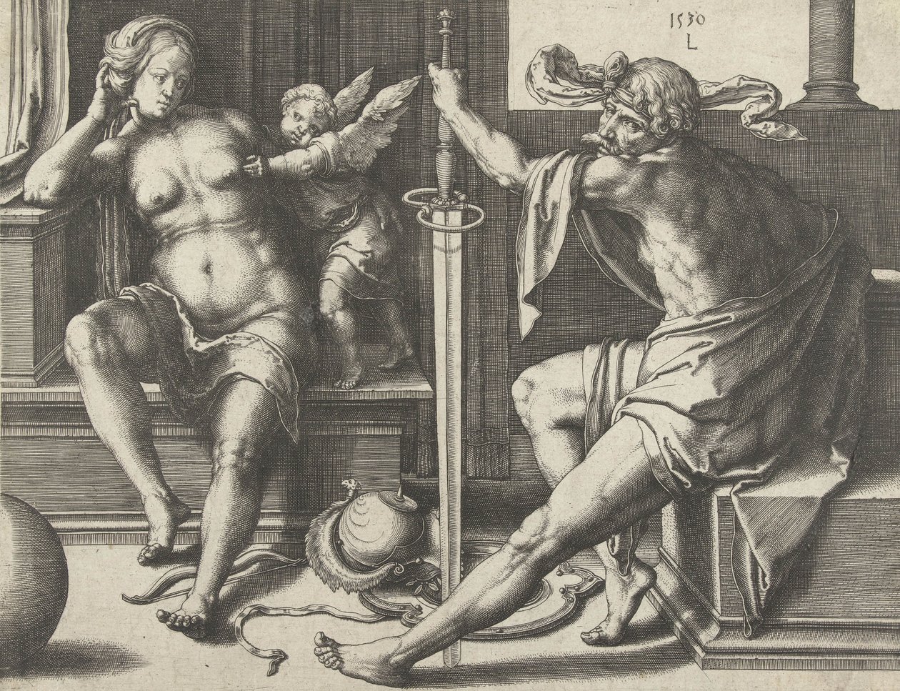 Mars, Venus og Amor, 1530 av Lucas van Leyden