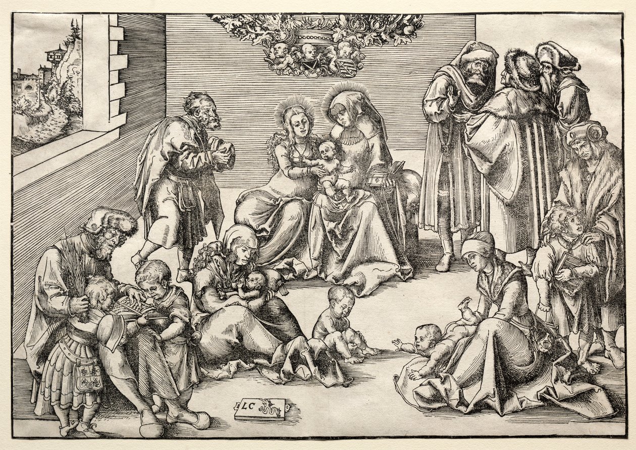 Den hellige familie og slekt. av Lucas Cranach the Elder