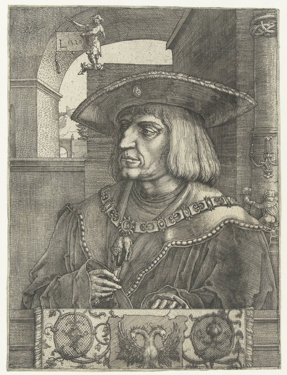 Portrett av keiser Maximilian I av Lucas van Leyden