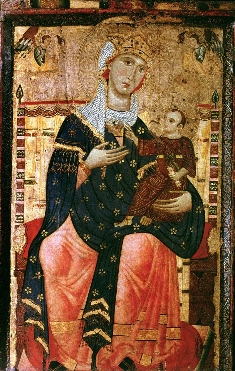Enthroned Madonna and Child, ca. 1260 (lerret lagt over poppel) av Luccanese School