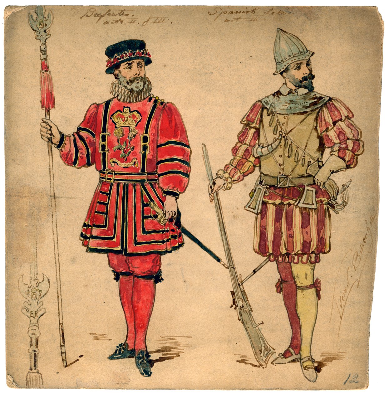 Beefeater og spansk soldat, 1800-tallet. av Lucien Besche