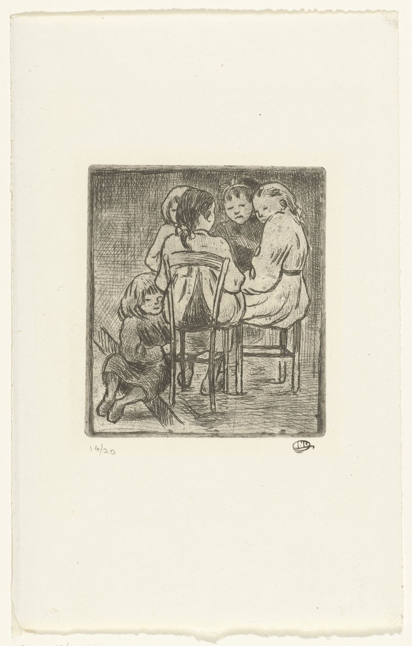 Gruppe på fem sittende jenter av Lucien Pissarro