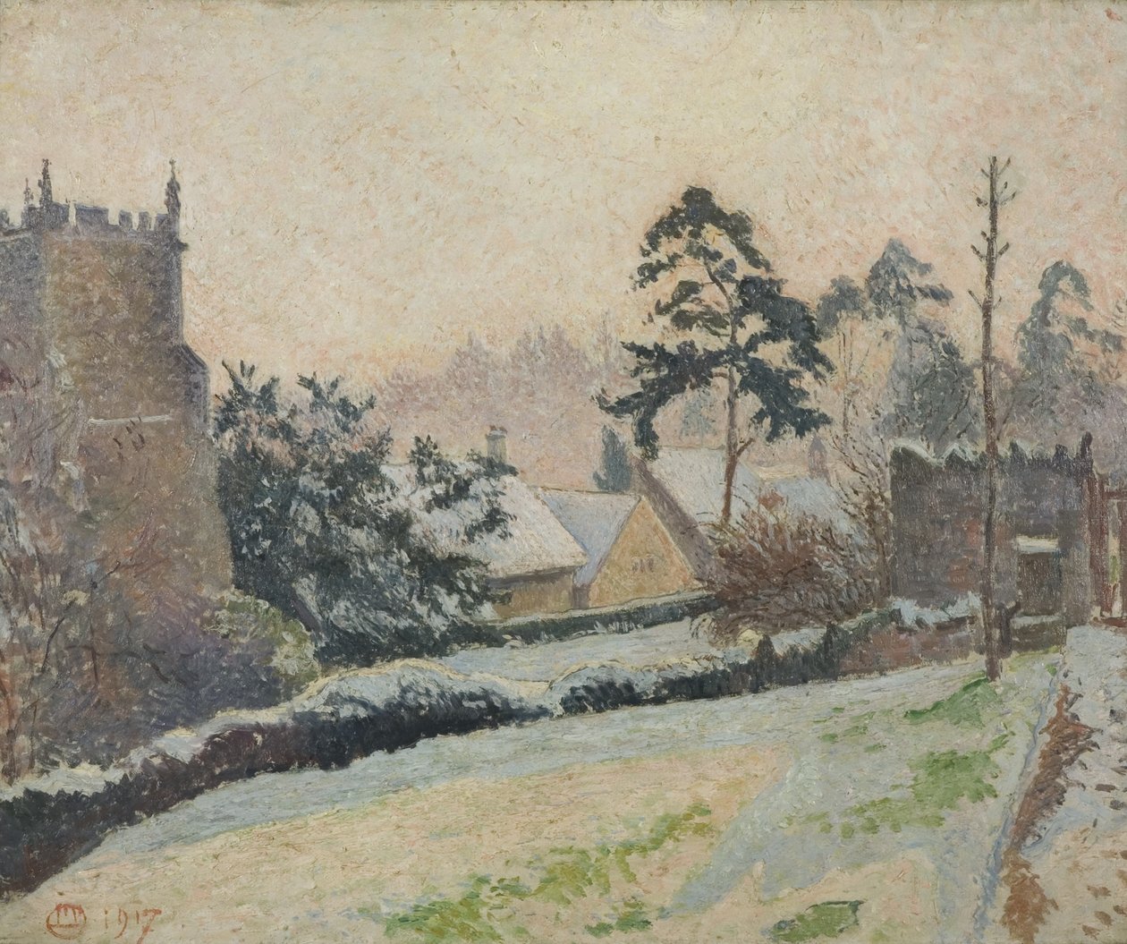 Snøscene i East Knoyle, Wiltshire, England av Lucien Pissarro