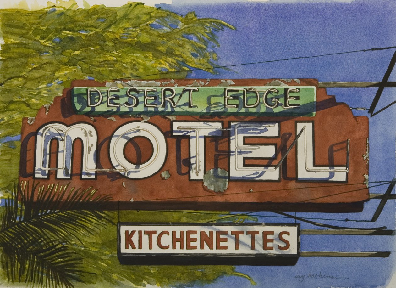 Desert Edge Motel, 2006 (wc på papir) av Lucy Masterman