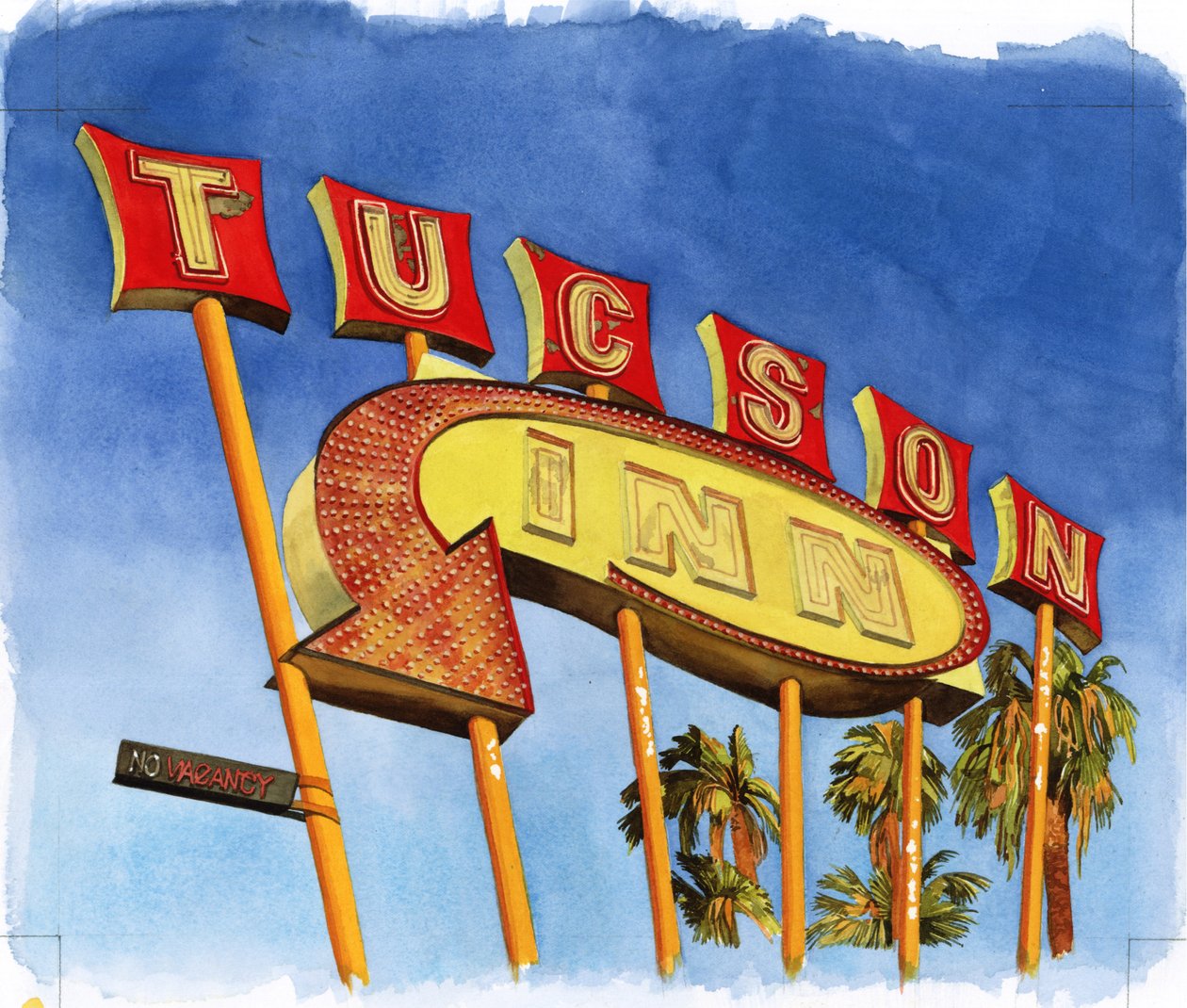 Tucson Inn, 2004 (wc på papir) av Lucy Masterman