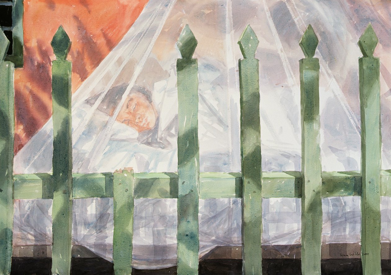 Sleeping in the Garden, Hellas I, 2001 (wc på papir) av Lucy Willis
