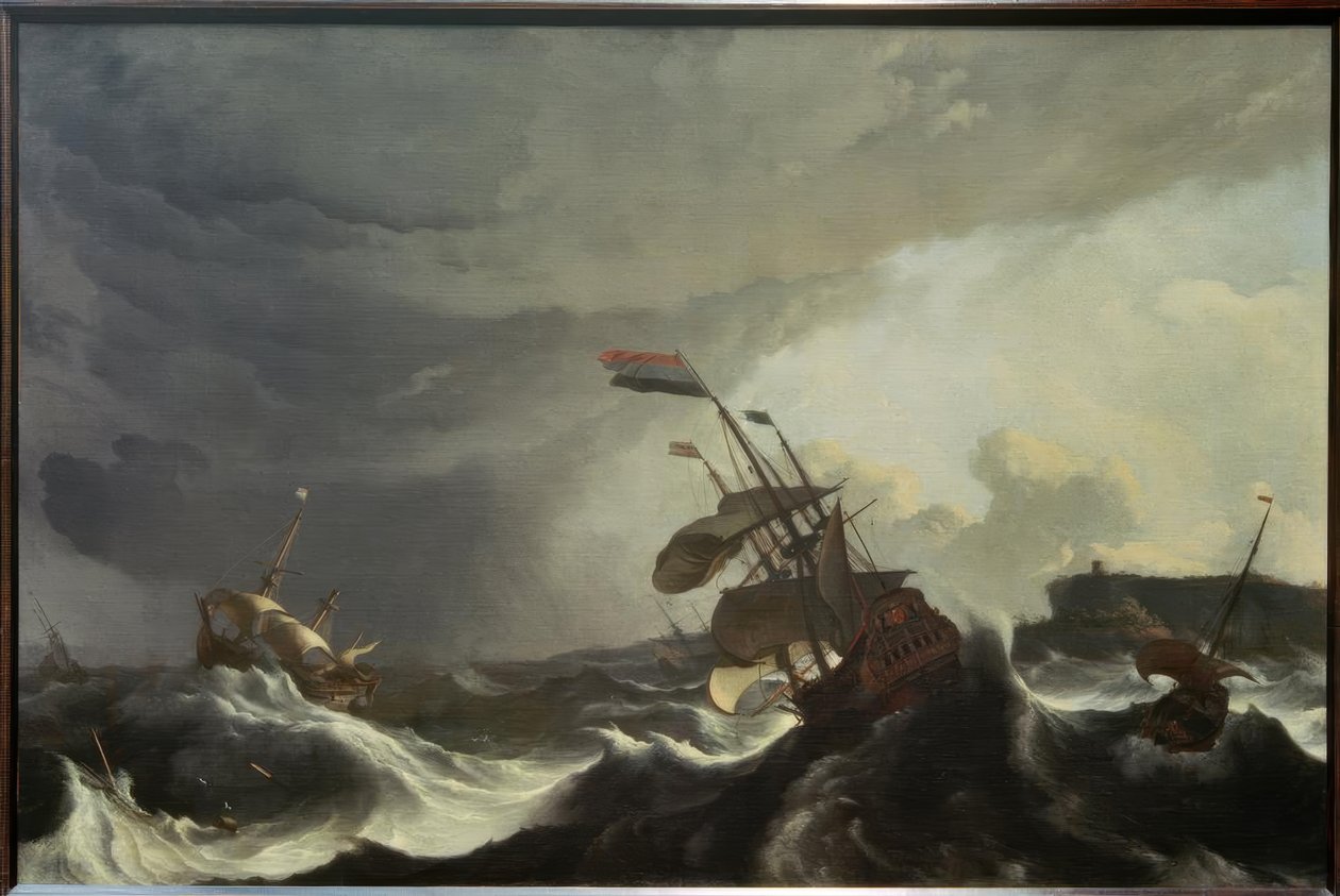 Skip i nød under en kraftig storm av Ludolf Backhuysen