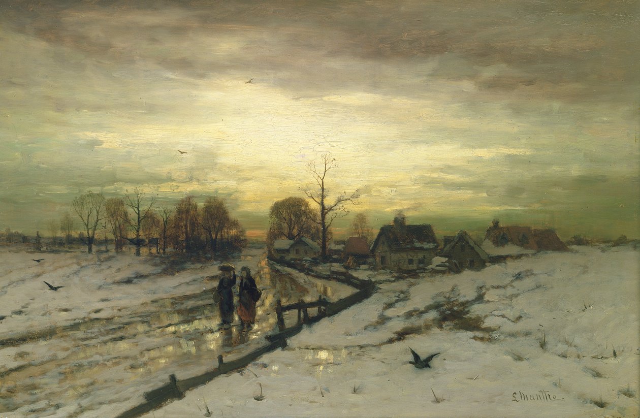 Snøscene: Solnedgang, 1800-tallet av Ludwig Munthe