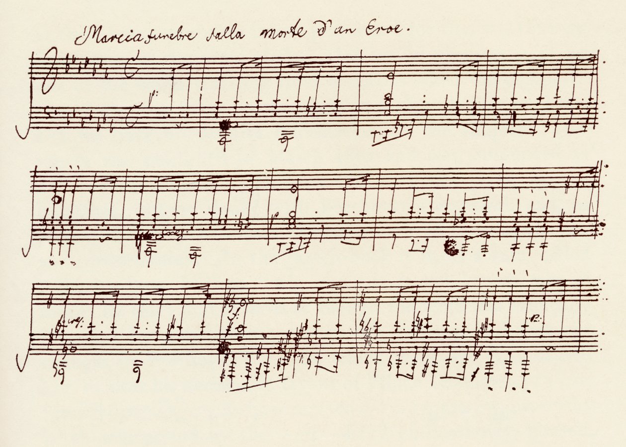Del av manuskriptet til Beethovens A Flat Major Sonata, Opus 26 (penn og blekk) av Ludwig van Beethoven