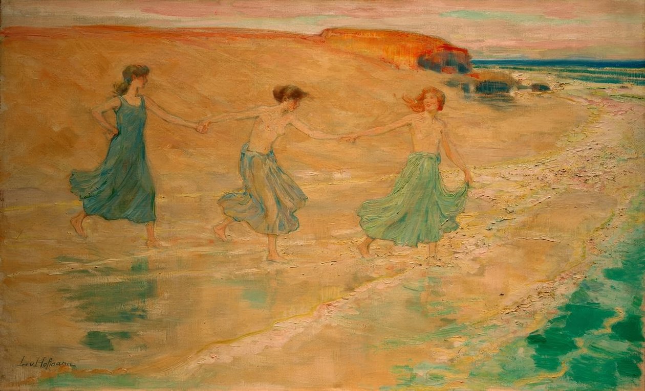 Tre jenter på stranden av Ludwig von Hofmann