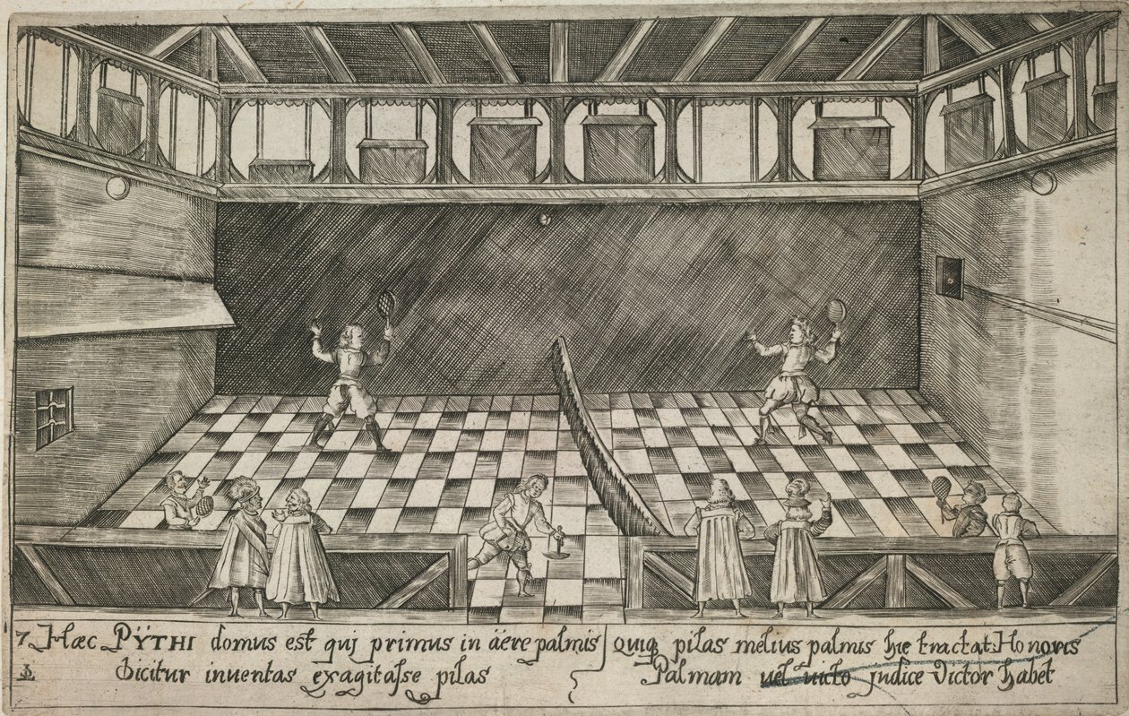 Et slag ekte tennis, ca. 1600 (gravering) av Ludwig Ditzinger