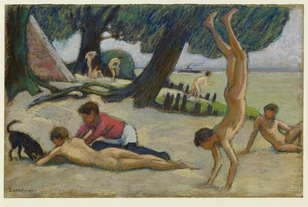 Gutter på stranden, ca. 1895 av Ludwig von Hofmann