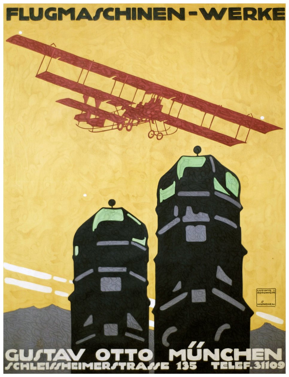 Flyvende maskiner - verk, plakater. 1912 (litografi) av Ludwig Hohlwein