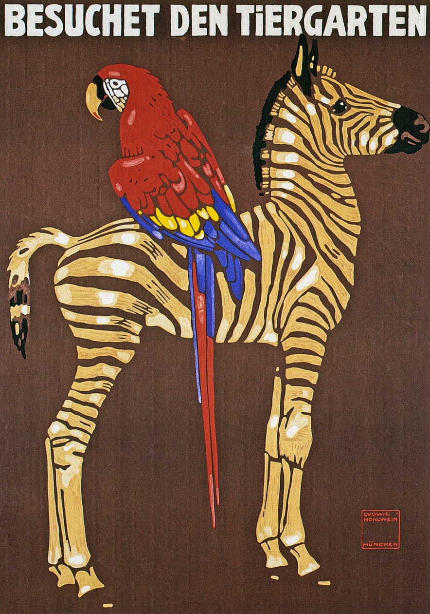 Plakat som reklamerer for Hellabrunn Zoo i München av Ludwig Hohlwein