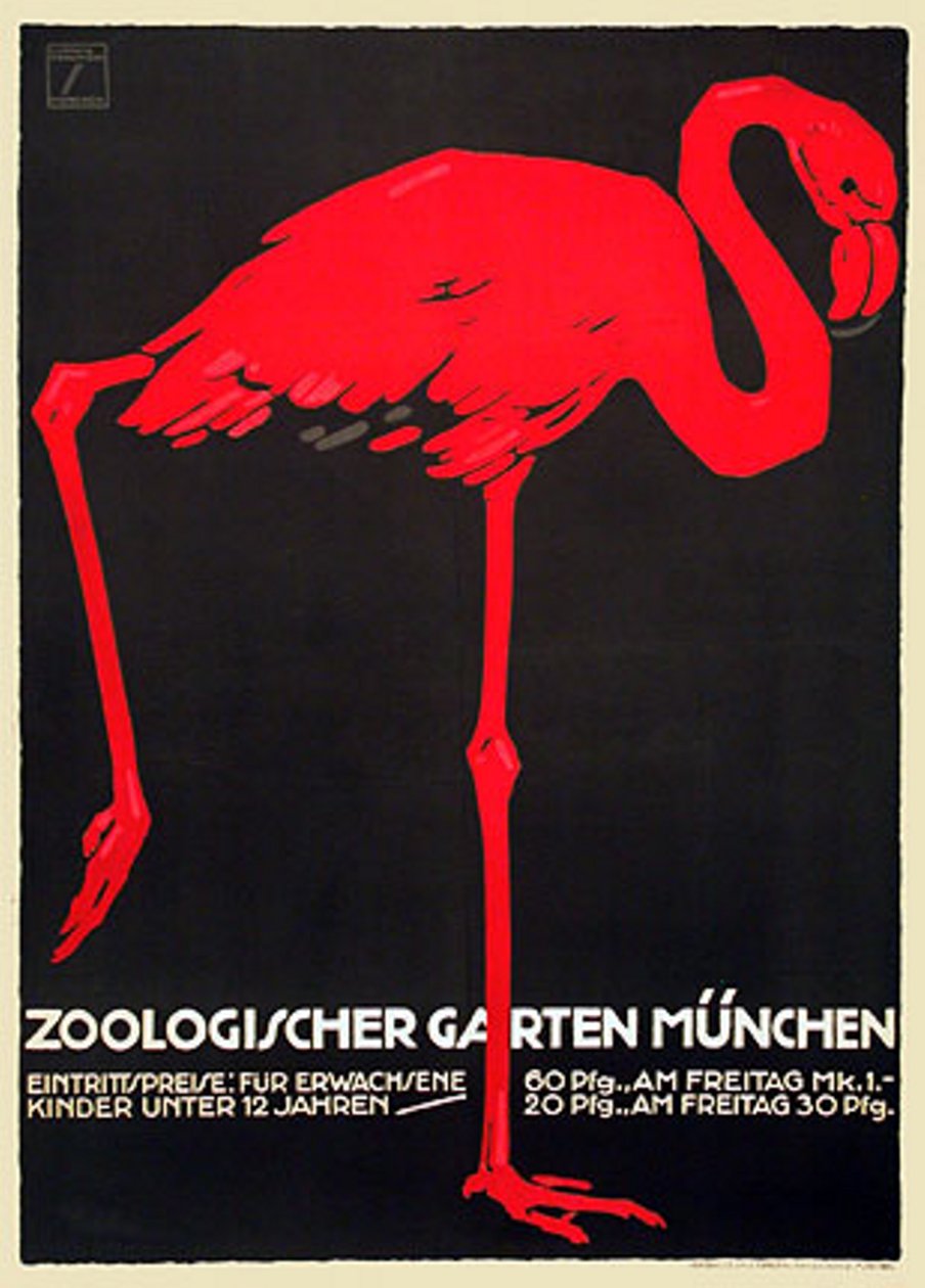Zoo-plakat med en rød flamingo av Ludwig Hohlwein