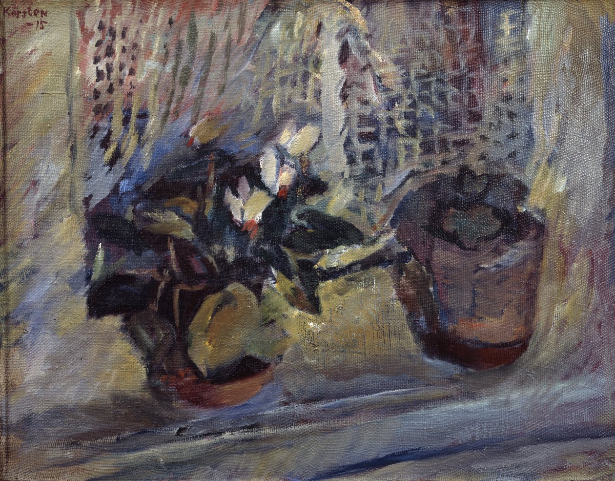 Stilleben med blomsterpotter i vinduet av Ludvik Peter Karsten