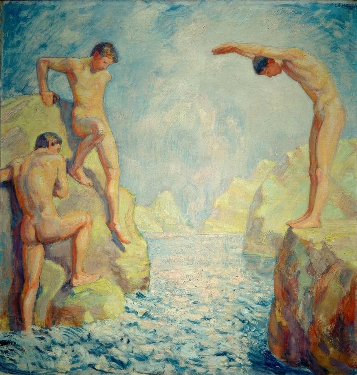Steinete strand med unge menn av Ludwig von Hofmann