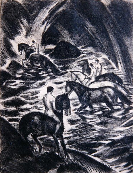 Ungdom som rir (litho) av Ludwig von Hofmann
