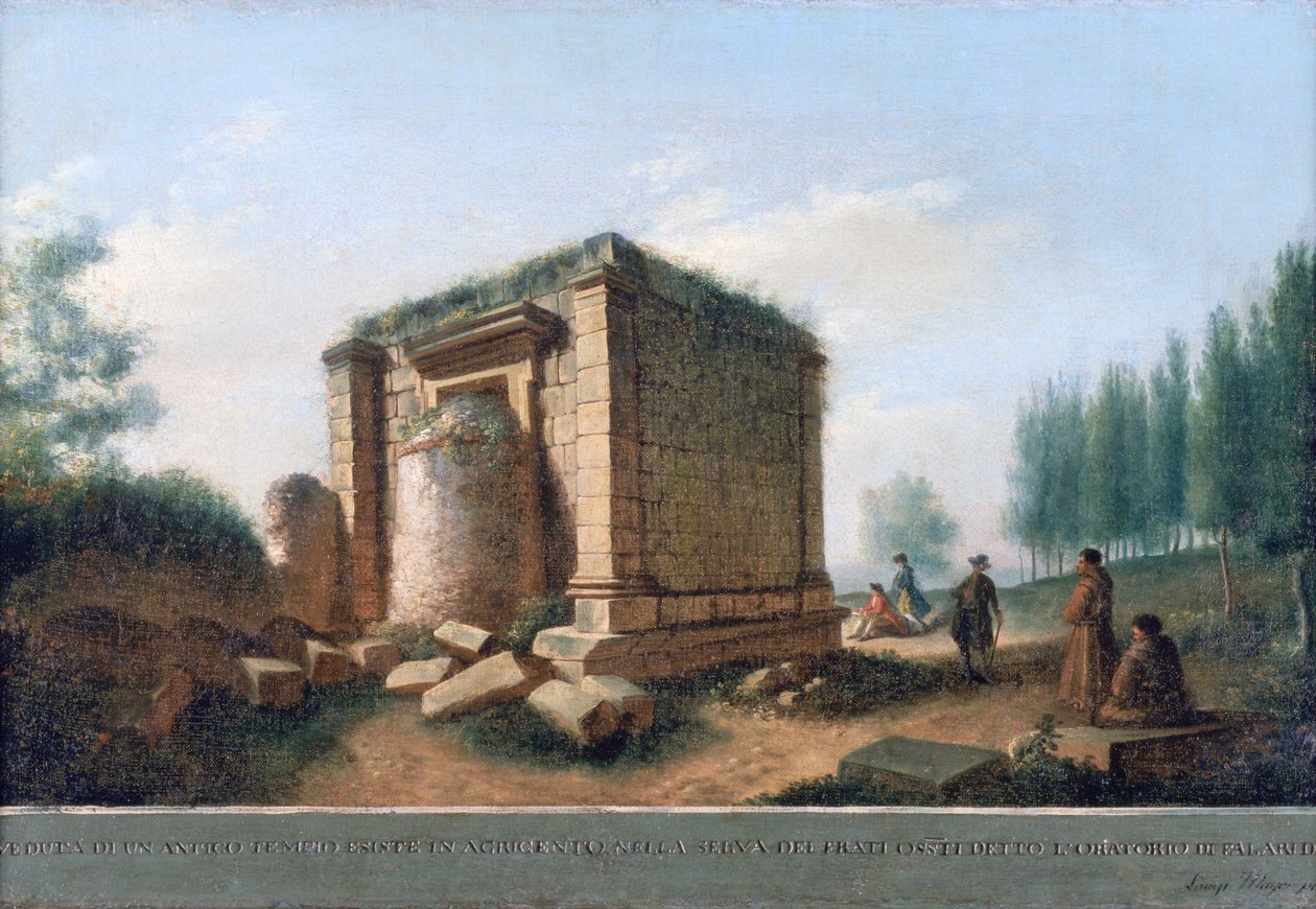 Utsikt over et gammelt tempel i Agrigentum, ca. 1776-92 av Luigi Mayer