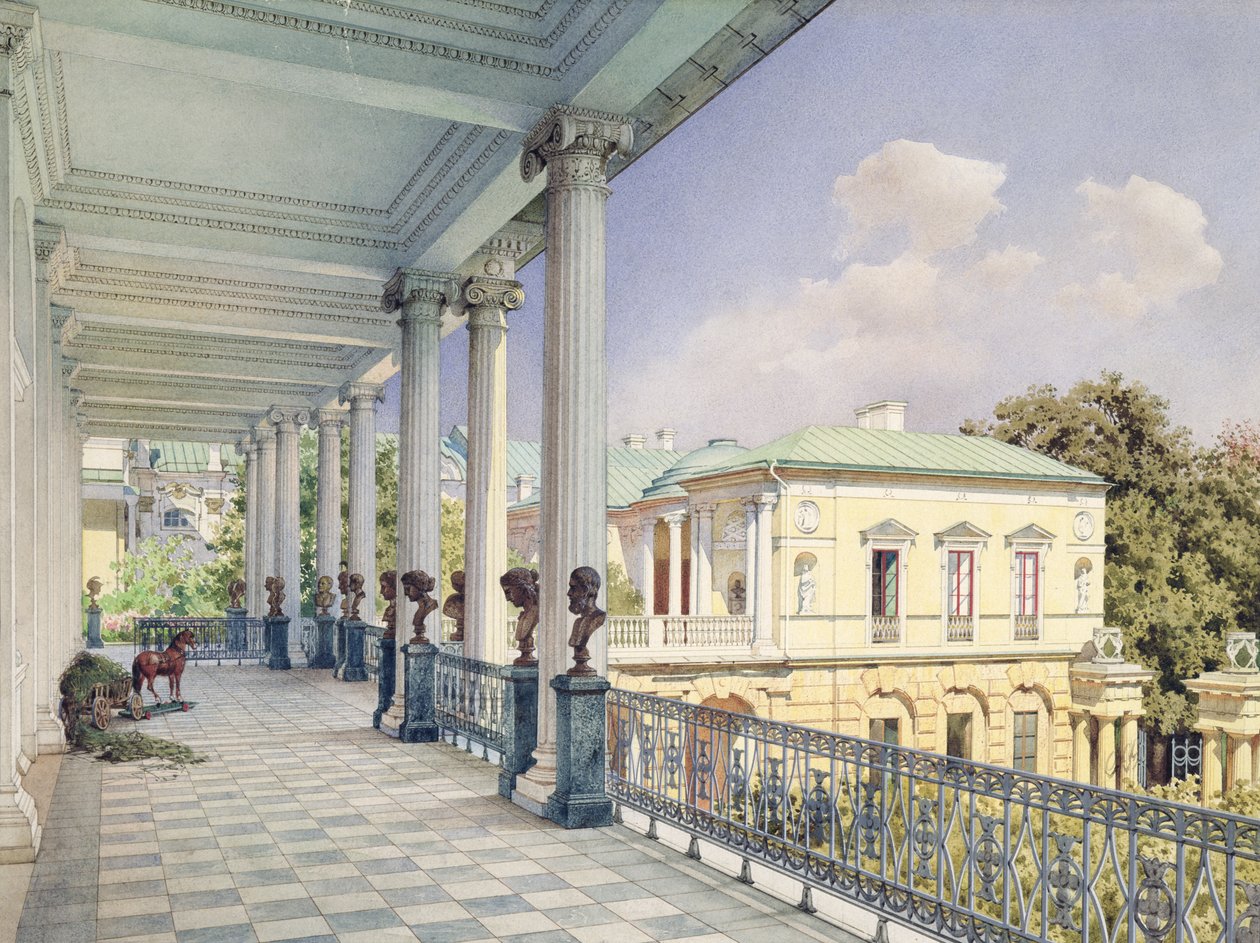Cameron Gallery i Tsarskoye Selo, 1859 (wc og hvit farge på papir) av Luigi Premazzi