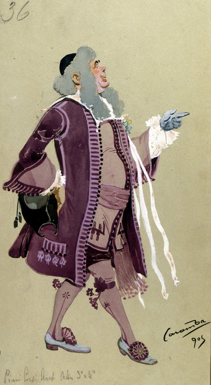 Kostymedesign for Don Bartolo, fra The Marriage of Figaro av Wolfgang Amadeus Mozart, 1905 av Luigi Sapelli Caramba