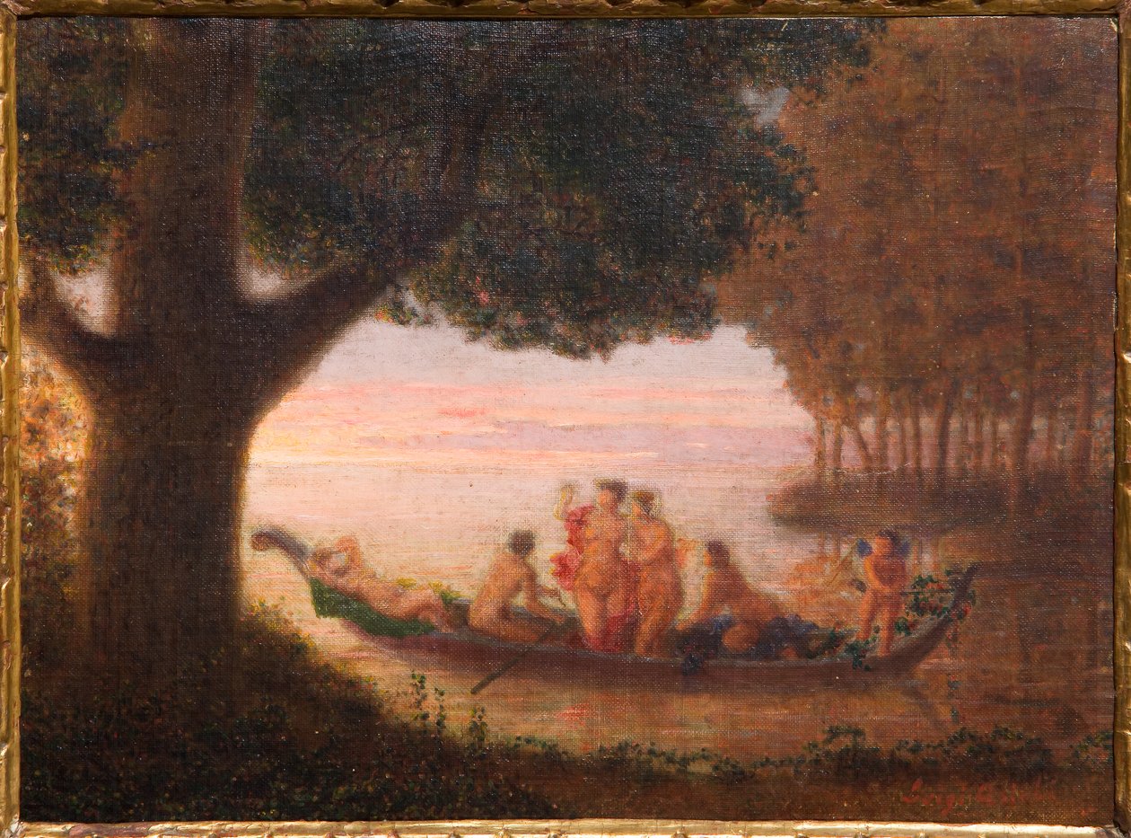Lake and Nymphs (olje på papp) av Luigi Asioli