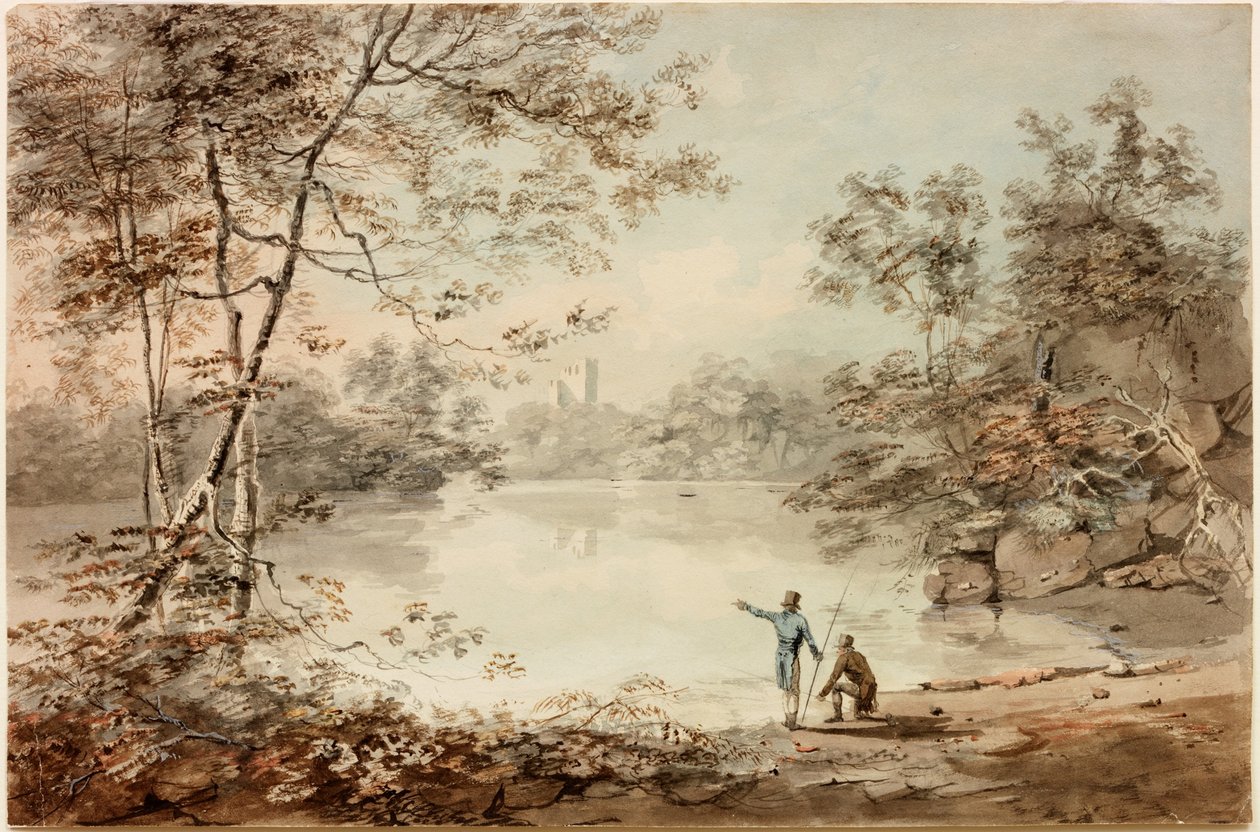 Anglers on the Tyne at Bywell (kroppsfarge) av Luke Clennell