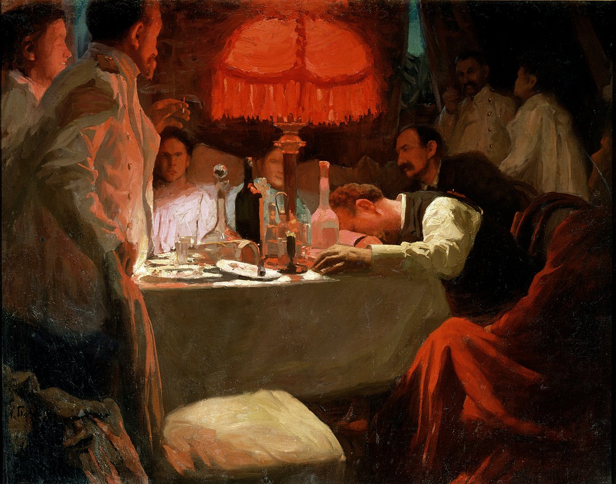 Under det røde lyset, ca. 1910 av Lukjan Vasilievich Popov