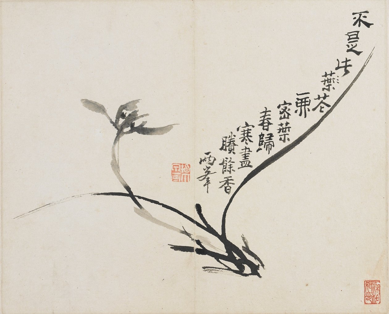 Landskap, blomster og fugler: Orchid, Qing-dynastiet, 1780 (blekk på papir) av Luo Ping