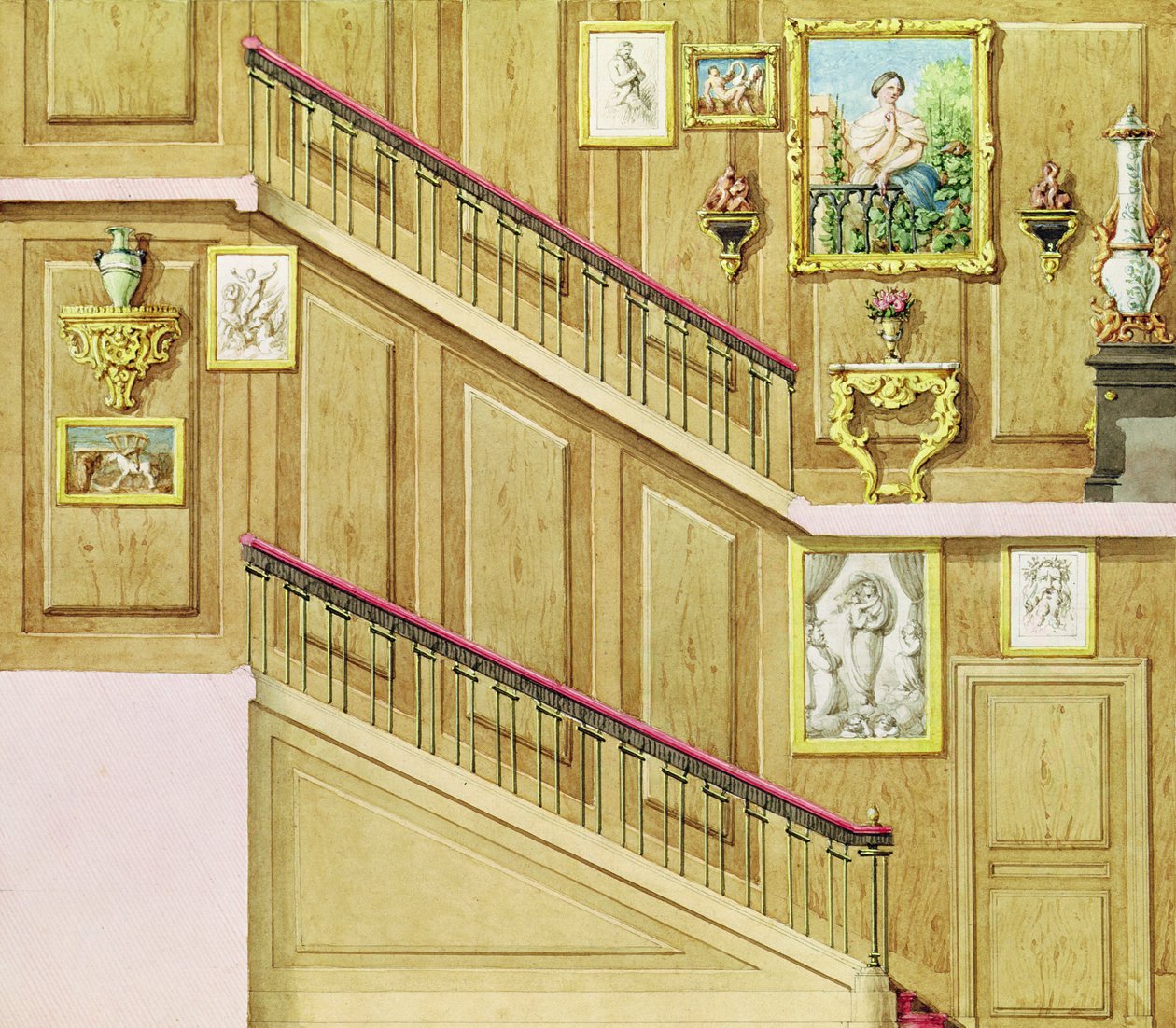 Design for en trapp ved rue Fortunee, kjøpt av Honore de Balzac (1799-1850) i 1847, 1851 (wc på papir) av M. Santi
