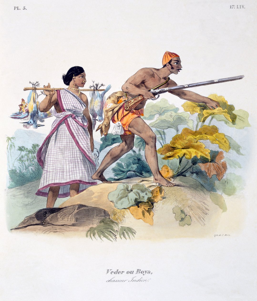 Indisk jeger med muskett, 1827-35 av M.E. Burnouf