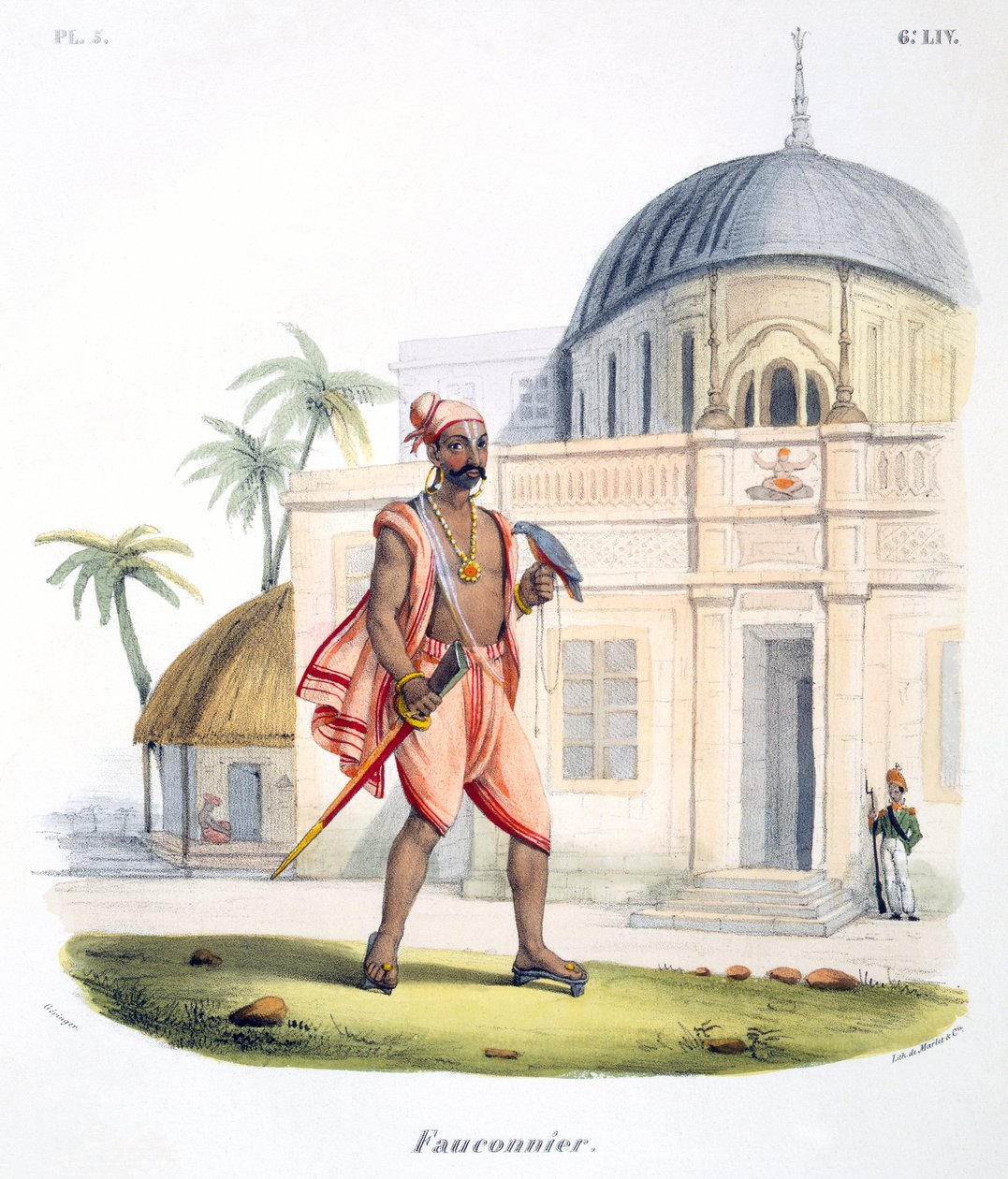 En falkonerer med sin fugl, 1827-35 av M.E. Burnouf