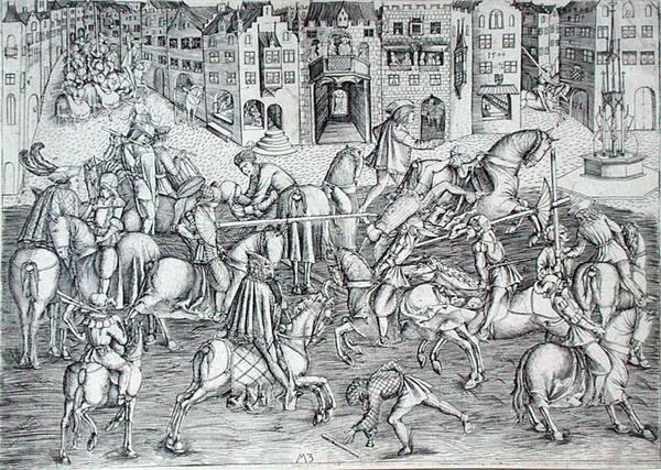 Turneringen, ca. 1500 (gravering) av MZ Master