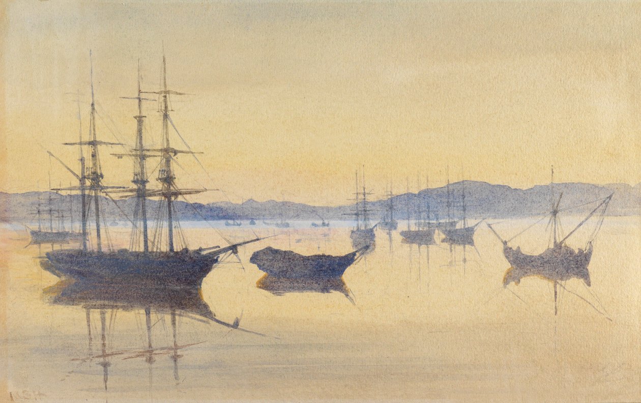 Solnedgang, Konstantinopel (wc på papir) av M. Baillie Hamilton