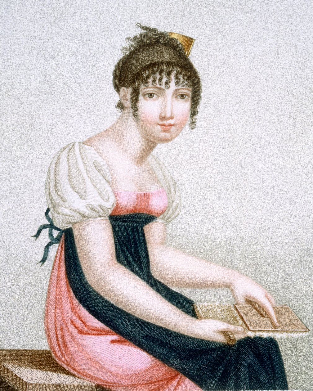 The Carder, gravert av Augrand, ca. 1816 av Madame G. Busset Dubruste