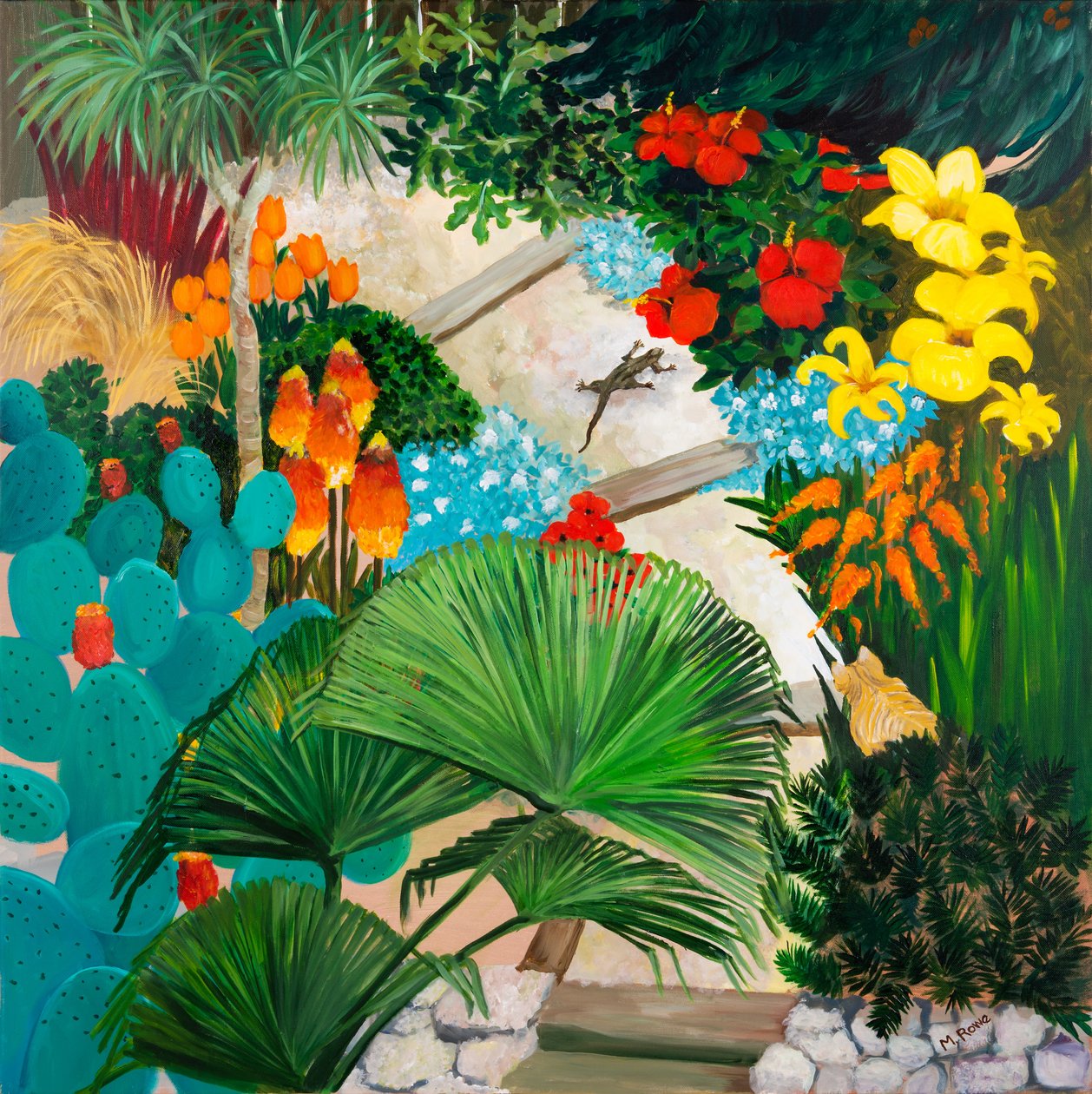 Exotic Gardens, 2013 (akryl på lerret) av Maggie Rowe