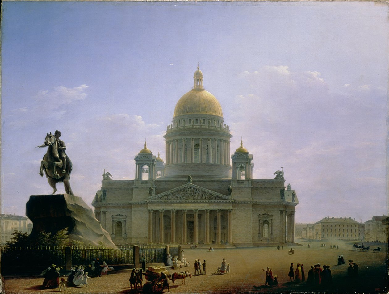 St. Isak-katedralen med en statue av Peter den store, 1844 av Maksim Nikiforovich Vorobiev