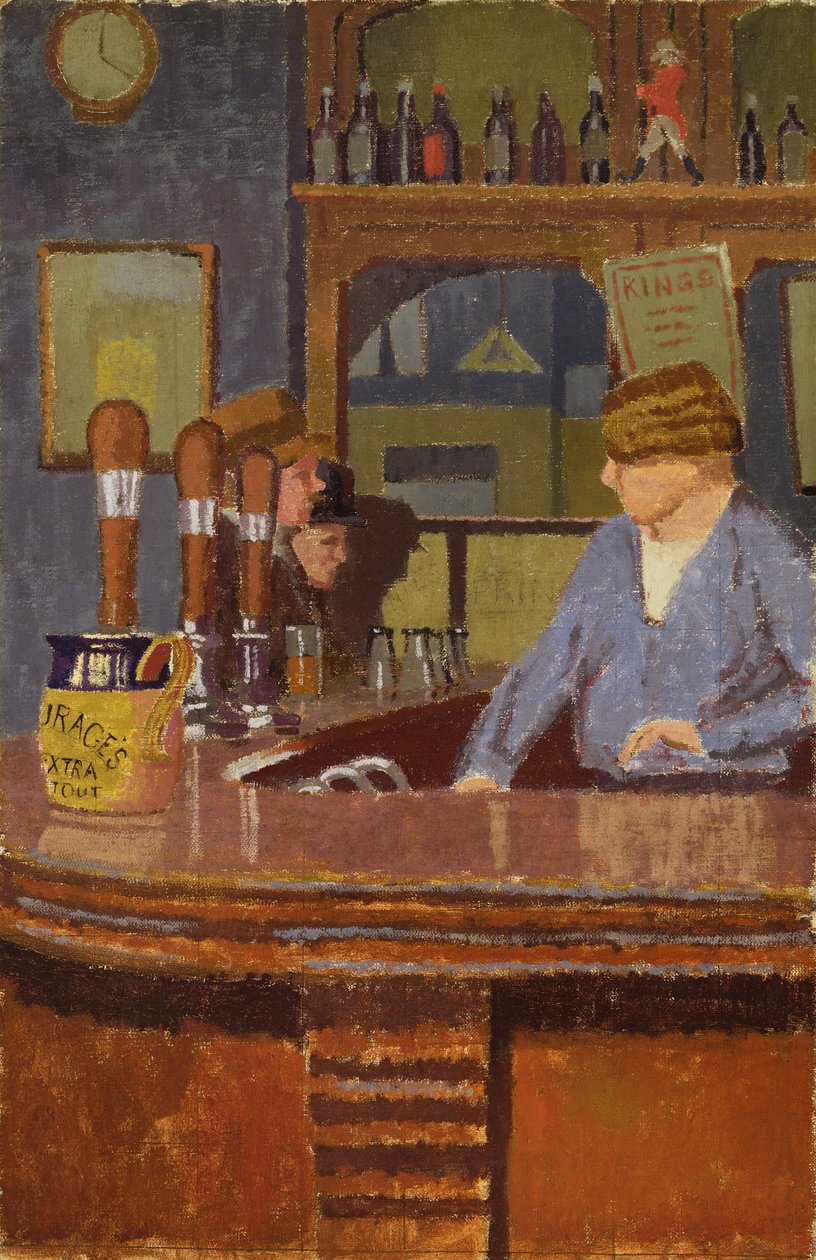 The Princess of Wales Pub, Trafalgar Square: Mrs Francis behind the Bar, ca.1931 av Malcolm Drummond