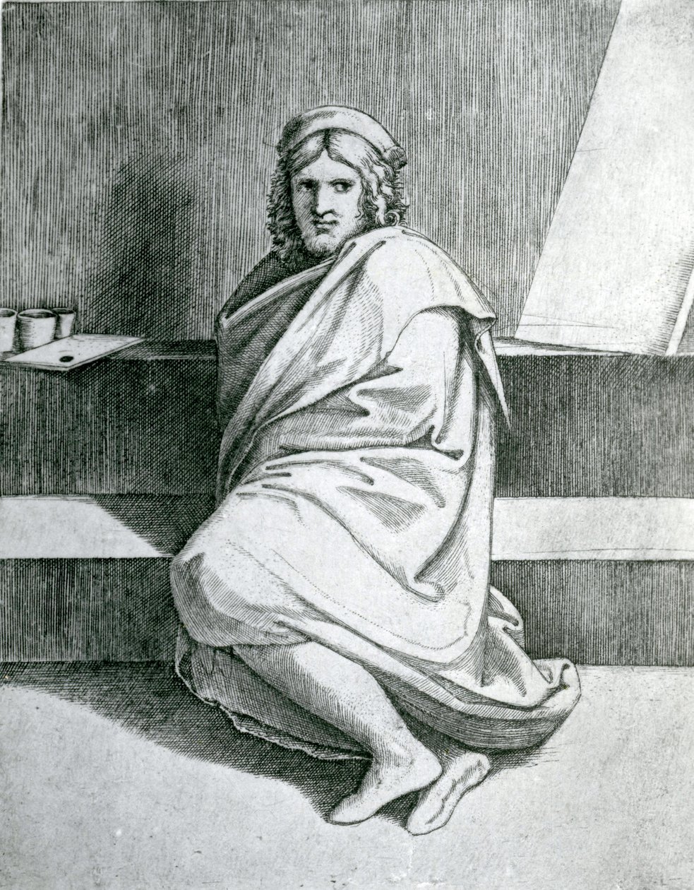 Raphael in a Cloak, ca. 1520 av Marcantonio Raimondi